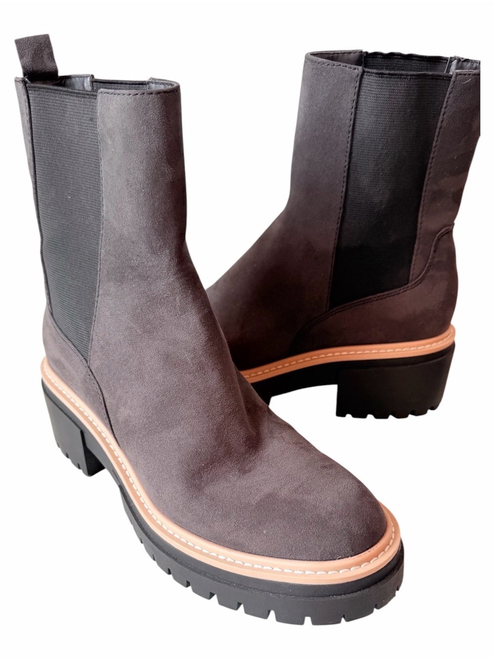 Open Edit Mya Lug Sole Chelsea Boots In Grey/Brown Size 9 New